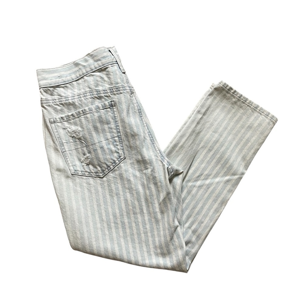 Light Blue White Striped Distressed American Eagle Jeans